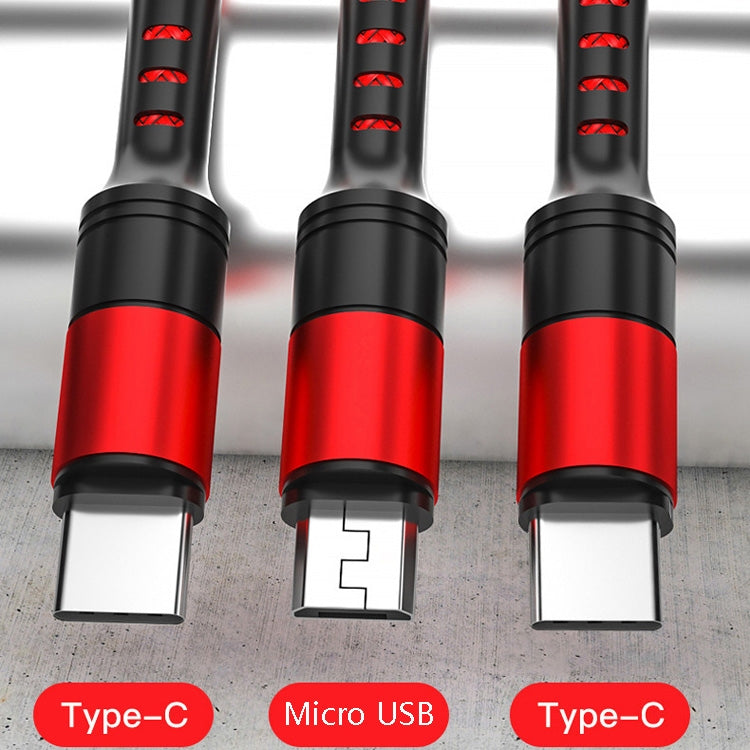 1.25m 3 In 1 USB to Dual Type-C + Micro USB Quick Charging Sync Data Cable, Output: 5A (Red) - Multifunctional Cable by buy2fix | Online Shopping UK | buy2fix
