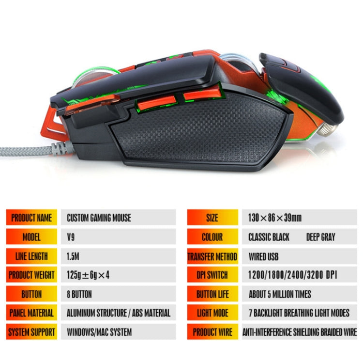 T-WOLF V9 8 Keys 3200 DPI Gaming Macro Definition Mechanical Wired Mouse(Black) by T-WOLF