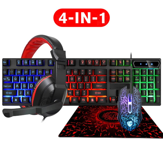 LD-126 4 in 1 Luminous Keyboard + Mouse + Earphone + Mouse Pad Set by buy2fix