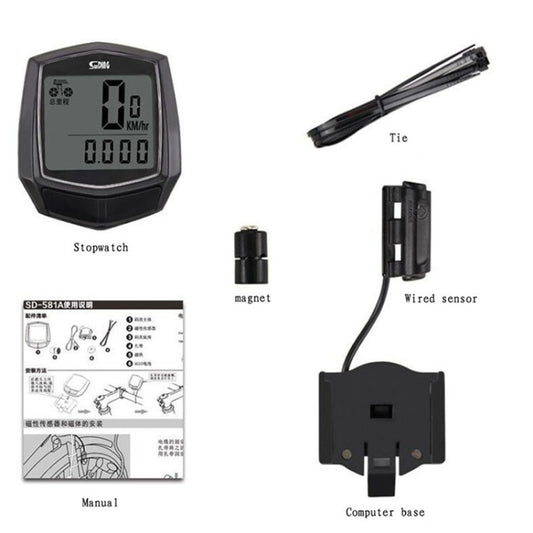 SUNDING SD-581 Bicycle Wired Code Meter Speedometer Odometer(English Display) by SUNDING