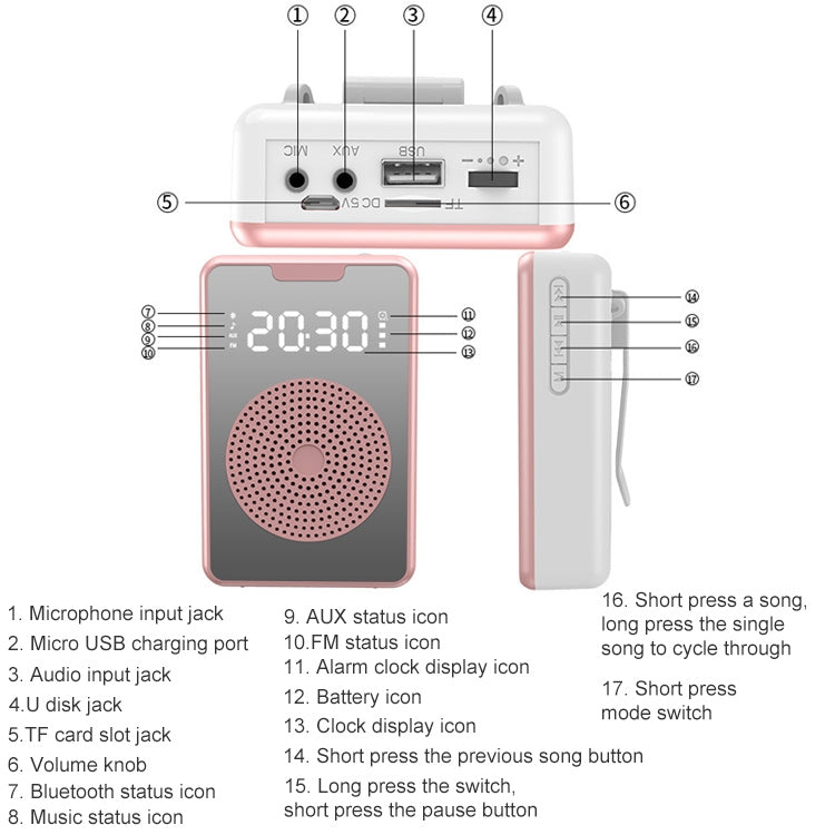 ZXL-H3 Portable Teaching Microphone Amplifier with Time Display, Spec: Wired Version (White) - Loudspeaker by buy2fix | Online Shopping UK | buy2fix