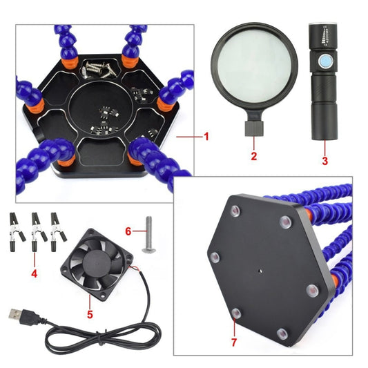 SN6SB-USB Six-Claw LED Lights Welding Station With Magnifying Glass & Fan(Blue) by buy2fix
