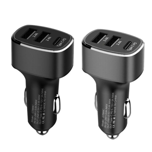 QIAKEY GT690C Dual USB + USB-C / Type-C Aluminum Alloy Three-Hole Car Charger(Gray) by QIAKEY