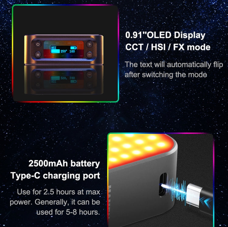 Mamen D01 66 LEDs 2500-9000K Double-Sided RGB LED Fill Lights - by buy2fix | Online Shopping UK | buy2fix