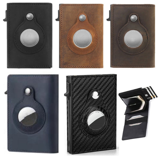 Anti-Theft Positioning Wallet Men Card Holder Mini Wallets For Airtag(Cowhide Black) by buy2fix