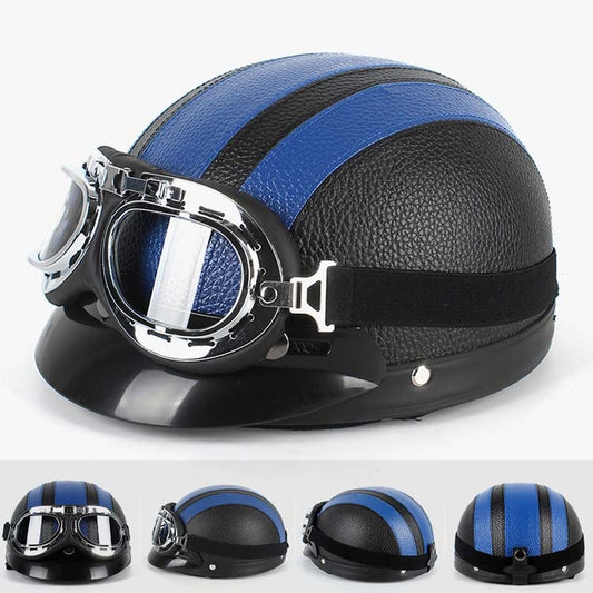 BSDDP A0318 PU Helmet With Goggles, Size: One Size(Black Blue) by BSDDP