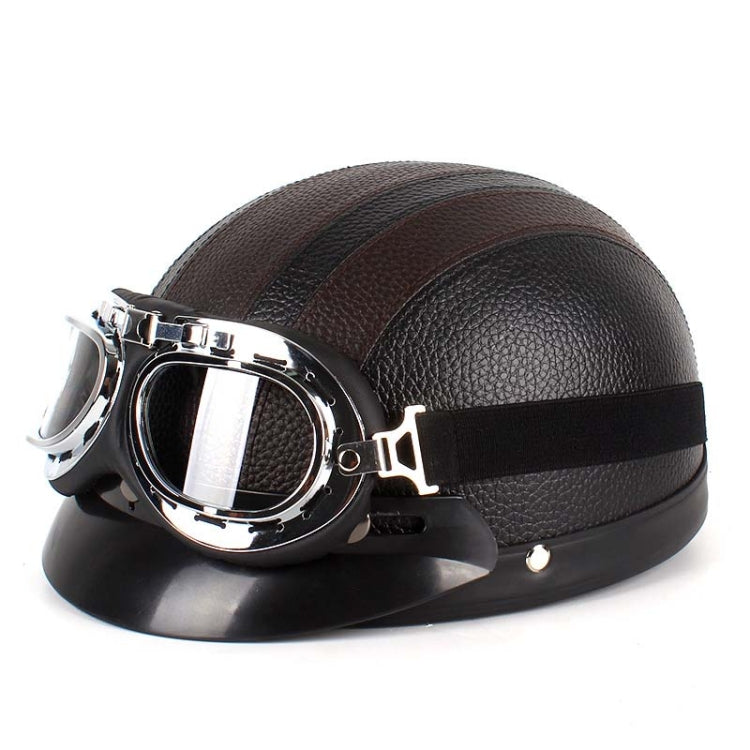 BSDDP A0318 PU Helmet With Goggles, Size: One Size(Black Brown) - Helmets by BSDDP | Online Shopping UK | buy2fix