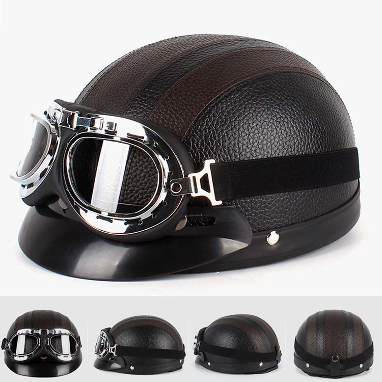 BSDDP A0318 PU Helmet With Goggles, Size: One Size(Black Brown) - Helmets by BSDDP | Online Shopping UK | buy2fix