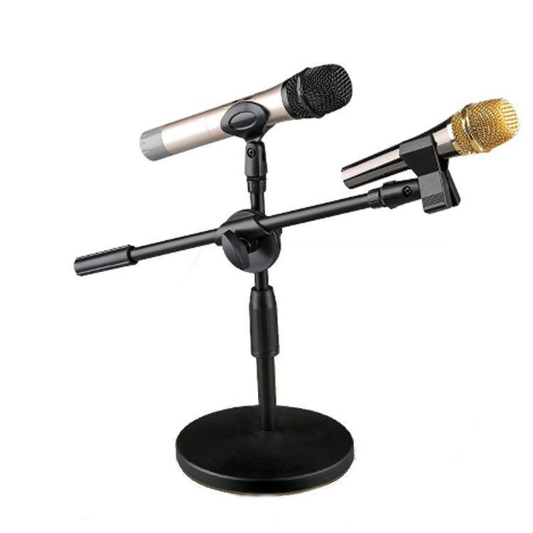 LKT-300 30-65cm Full Metal Disc Base Dual Microphone Stand,Size: 140mm Base by buy2fix