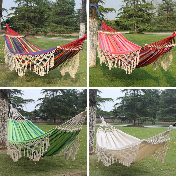 200x150cm Double Outdoor Camping Tassel Canvas Hammock with Stick(Pink Stripes) - Hammocks by buy2fix | Online Shopping UK | buy2fix