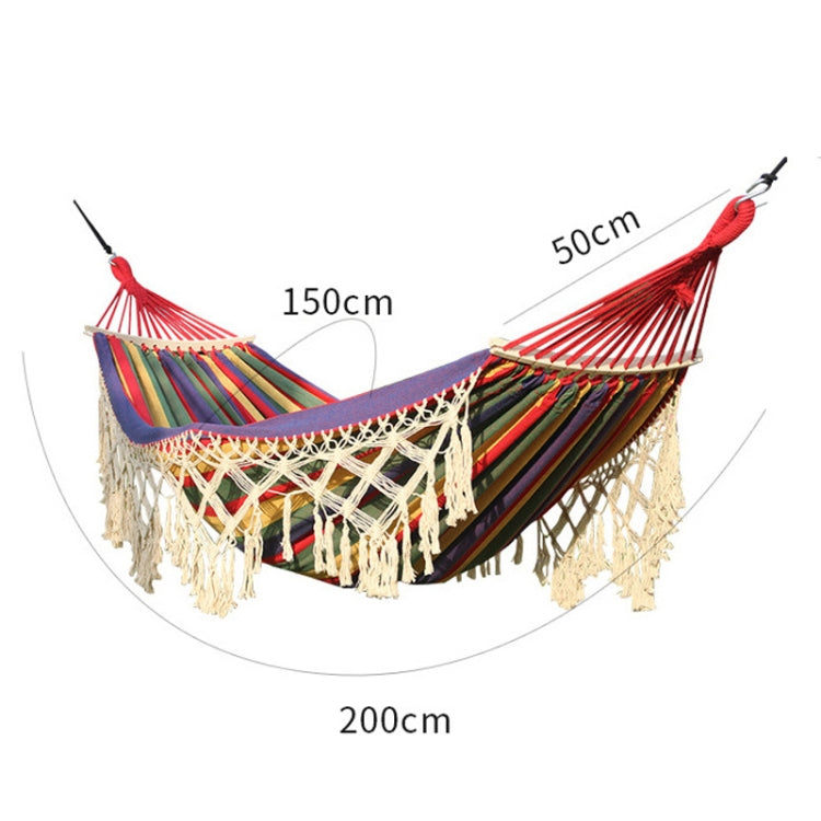 200x150cm Double Outdoor Camping Tassel Canvas Hammock with Stick(Pink Stripes) - Hammocks by buy2fix | Online Shopping UK | buy2fix