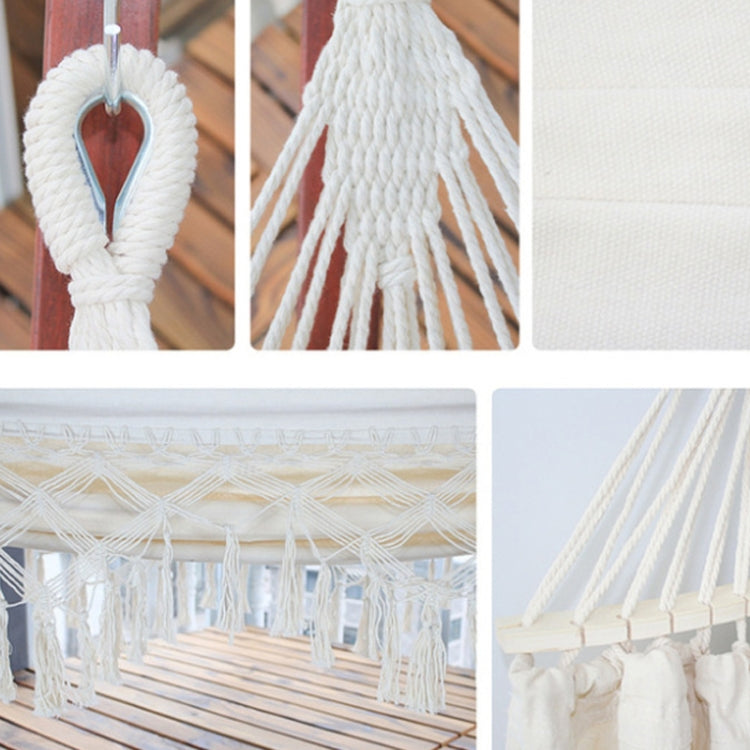200x150cm Double Outdoor Camping Tassel Canvas Hammock with Stick(Pink Stripes) - Hammocks by buy2fix | Online Shopping UK | buy2fix