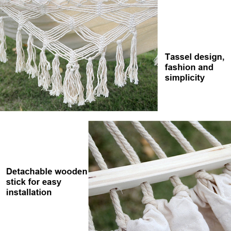 200x150cm Double Outdoor Camping Tassel Canvas Hammock with Stick(Pink Stripes) - Hammocks by buy2fix | Online Shopping UK | buy2fix