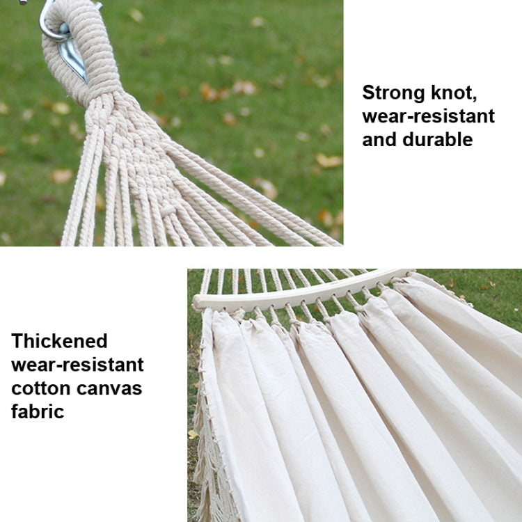 200x150cm Double Outdoor Camping Tassel Canvas Hammock with Stick(Pink Stripes) - Hammocks by buy2fix | Online Shopping UK | buy2fix