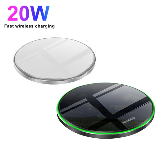 20W QI Metal Mirror Ultra-thin Wireless Charger(Black) by buy2fix