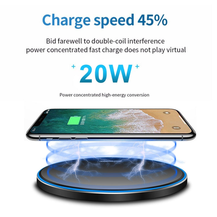 20W QI Metal Mirror Ultra-thin Wireless Charger(Black) - Wireless Charger by buy2fix | Online Shopping UK | buy2fix