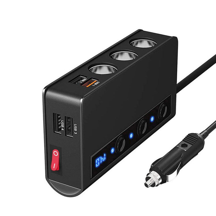 TR24 3 In 1 Car Cigarette Lighter Independent Switch Charger(Black) - Cigar Socket by buy2fix | Online Shopping UK | buy2fix