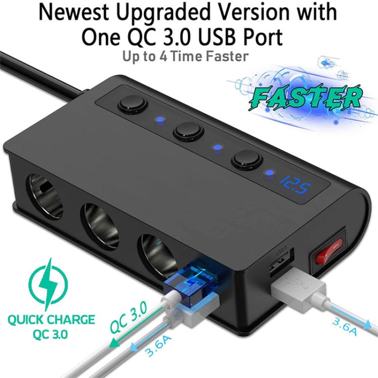 TR24 3 In 1 Car Cigarette Lighter Independent Switch Charger(Black) - Cigar Socket by buy2fix | Online Shopping UK | buy2fix