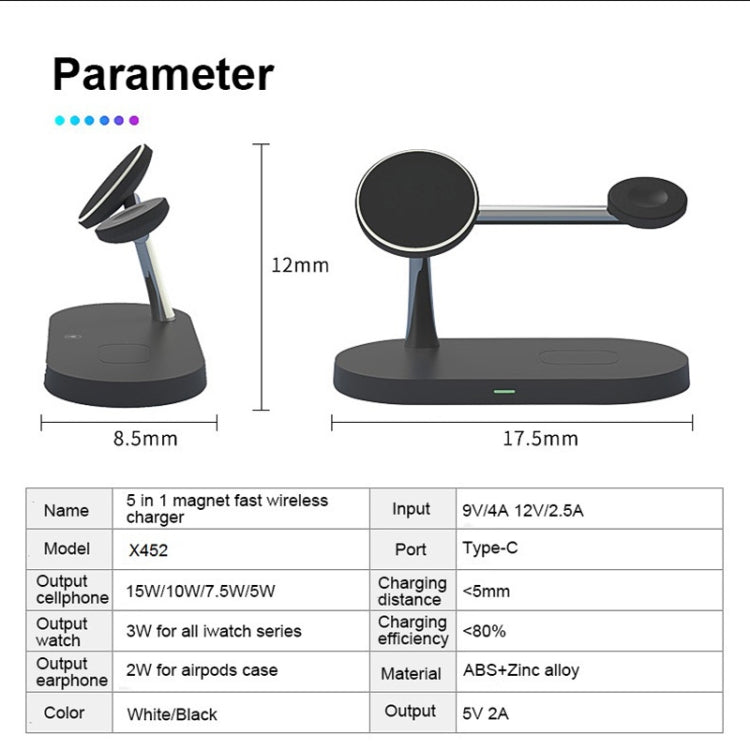 X452 3 in 1 Multifunctional 15W Wireless Charger with Night Light Function(Black) - Wireless Charger by buy2fix | Online Shopping UK | buy2fix