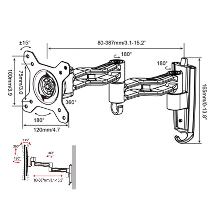 Gibbon Mounts L33 Monitor Bracket Wall Mounting Telescopic Rotating Aluminum Alloy TV Hanger - TV Brackets & Mounts by Gibbon Mounts | Online Shopping UK | buy2fix