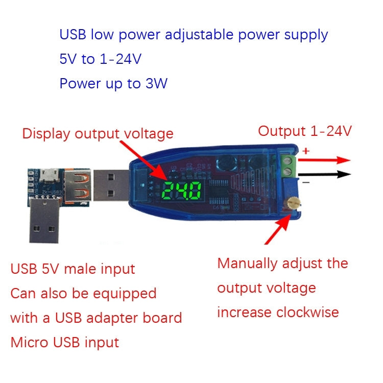 5V To 1-24V DC-DC USB Adjustable Power Supply Regulator Module, Color Random Delivery by buy2fix