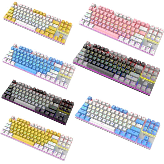 XUNFOX K80 87 Keys Wired Gaming Mechanical Illuminated Keyboard, Cable Length:1.5m(Yellow White) by XUNFOX