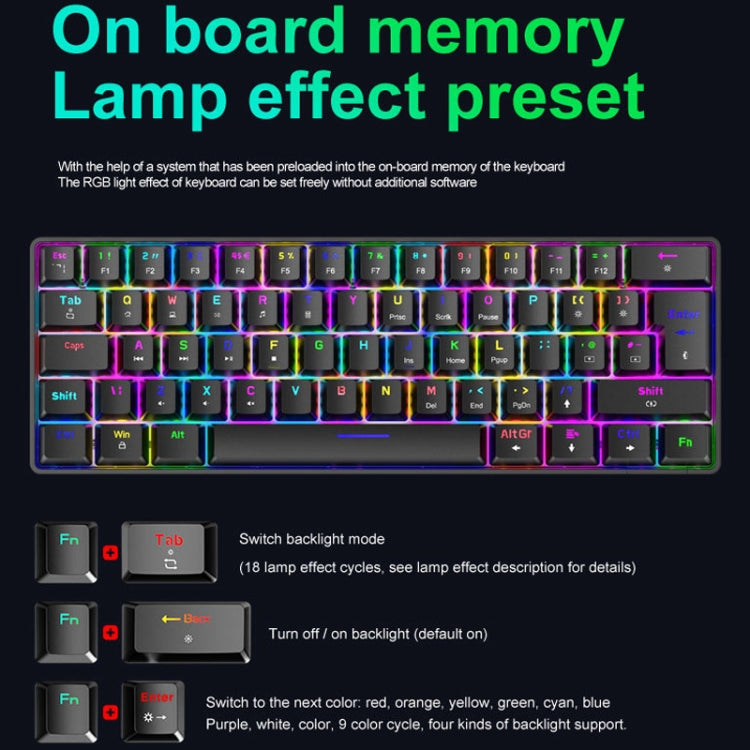 ZIYOU LANG T60 62-Key RGB Luminous Mechanical Wired Keyboard, Cable Length:1.5m(Blue Red Shaft) by ZIYOU LANG