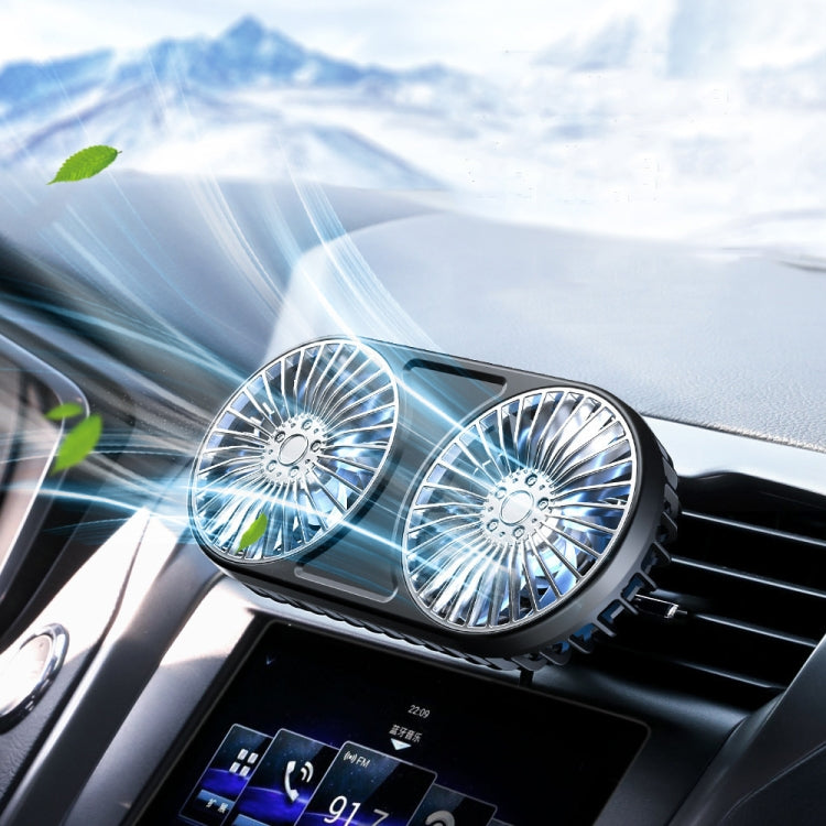F211 Car Double Head With Led Electric Fan Car Air Outlet Instrument Panel USB Mini Fan(Black) - Heating & Fans by buy2fix | Online Shopping UK | buy2fix