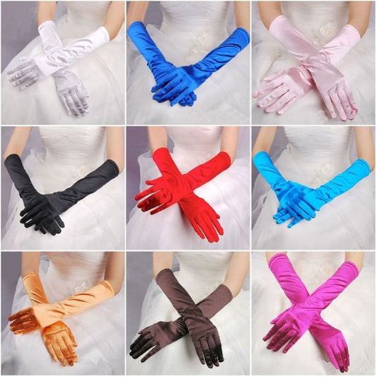 1pair Bride Gloves Satin Long Vintage Travel Sunscreen Dress Wedding Gloves(Royal Blue) by buy2fix