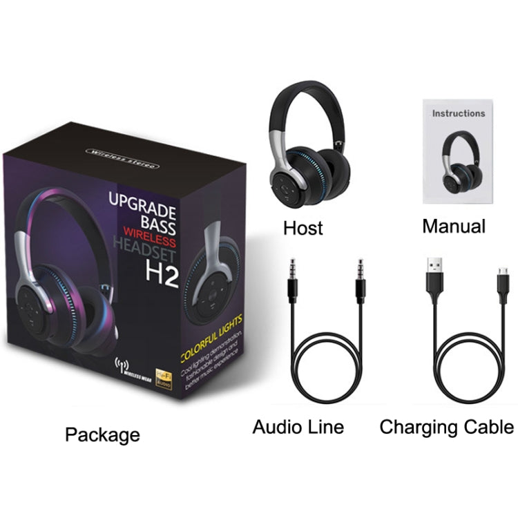 H2 Colorful Luminous Subwoofer Folding Retractable Card Wireless Bluetooth Headset(Black) - Headset & Headphone by buy2fix | Online Shopping UK | buy2fix