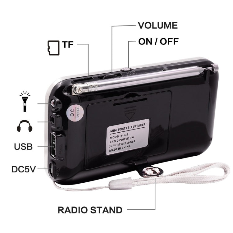 Y-619 FM/AM Mini Radio MP3 Rechargeable Music Player Support TF/SD Card with LED Display(Gold) - Radio Player by buy2fix | Online Shopping UK | buy2fix