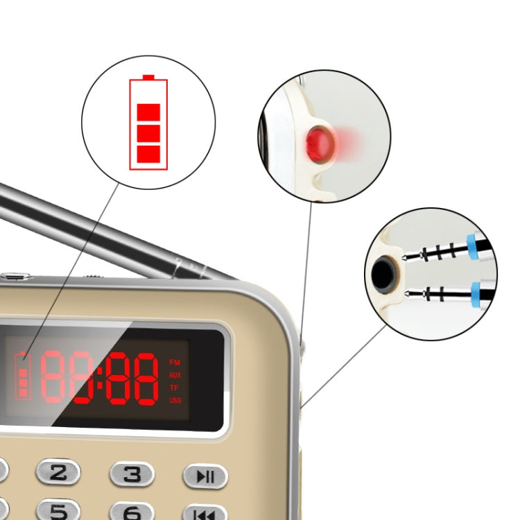 Y-619 FM/AM Mini Radio MP3 Rechargeable Music Player Support TF/SD Card with LED Display(Gold) - Radio Player by buy2fix | Online Shopping UK | buy2fix