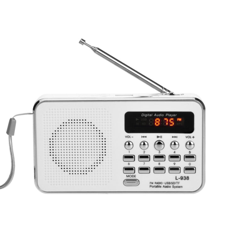 L-938 MP3 Audio Player FM Radio Support SD MMC Card AUX-IN Earphone-out(White) - Radio Player by buy2fix | Online Shopping UK | buy2fix