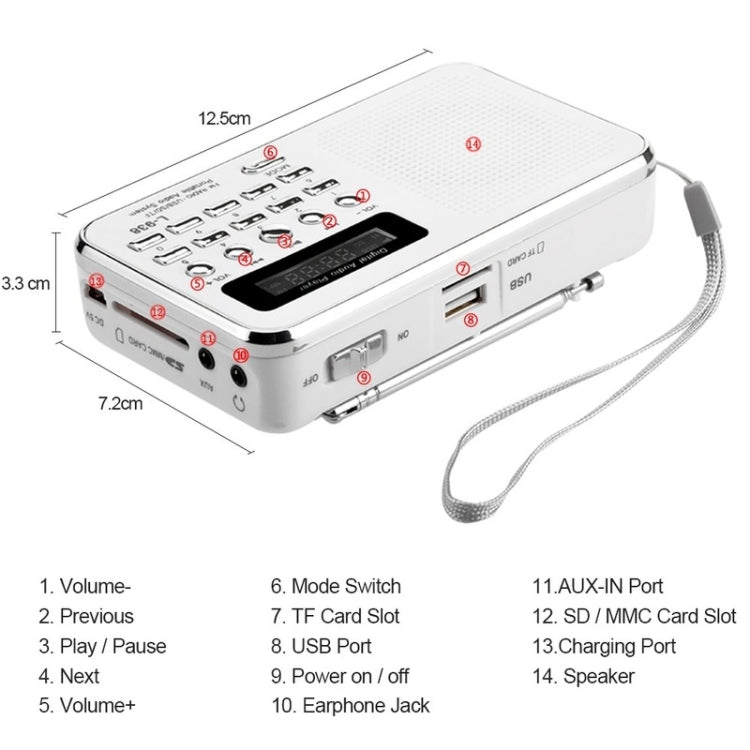L-938 MP3 Audio Player FM Radio Support SD MMC Card AUX-IN Earphone-out(White) - Radio Player by buy2fix | Online Shopping UK | buy2fix