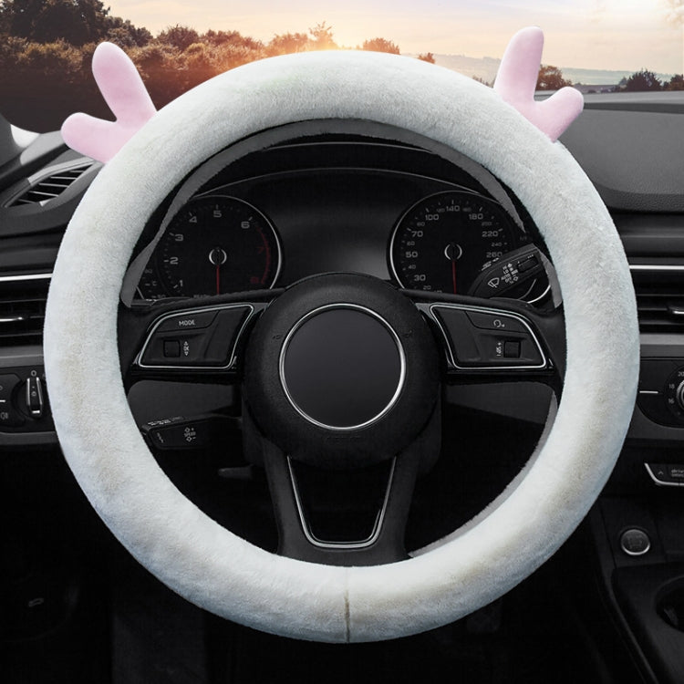 Antler Thick Plush Steering Wheel Cover, Style: O Type (White) - Steering Wheel Accessories by buy2fix | Online Shopping UK | buy2fix