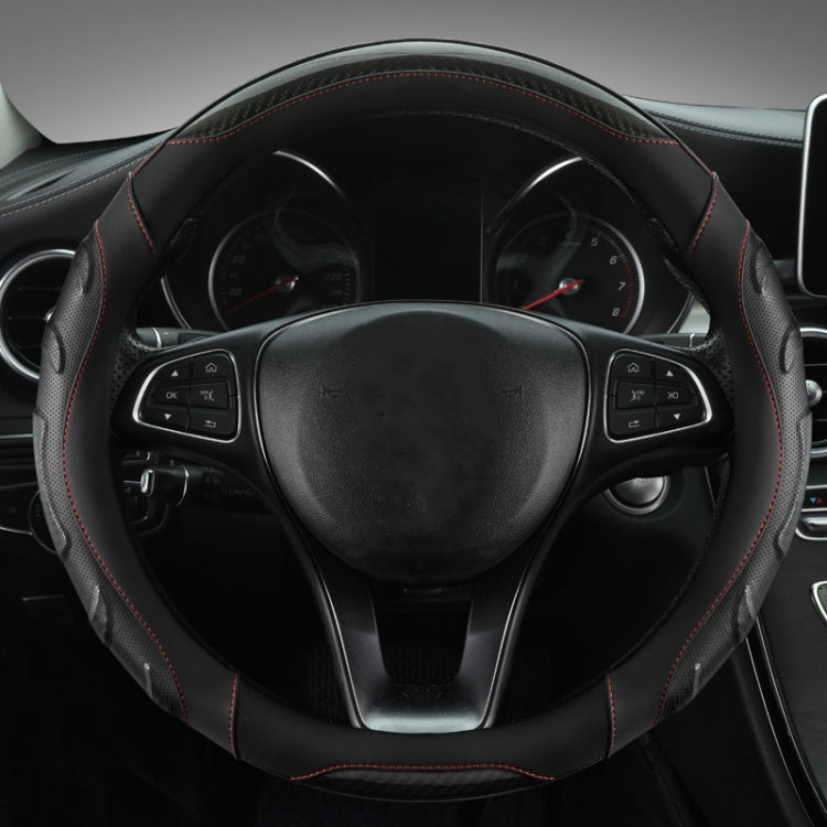 Leather Carbon Fiber Stitching Car Steering Wheel Set, Diameter: 38cm(Black Round) - Steering Wheel Accessories by buy2fix | Online Shopping UK | buy2fix