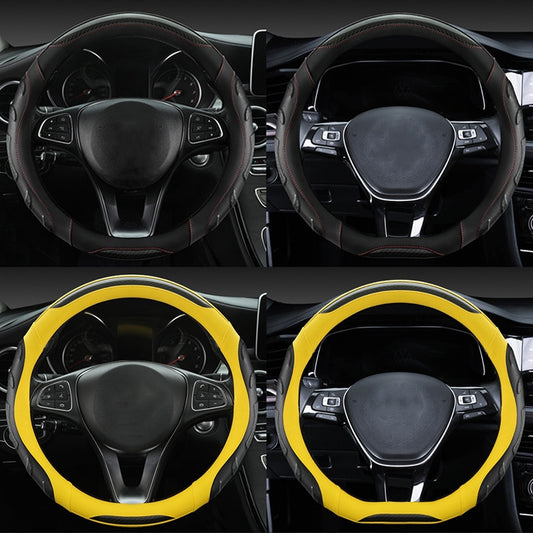 Leather Carbon Fiber Stitching Car Steering Wheel Set, Diameter: 38cm(Black Yellow D Shape) - Steering Wheel Accessories by buy2fix | Online Shopping UK | buy2fix