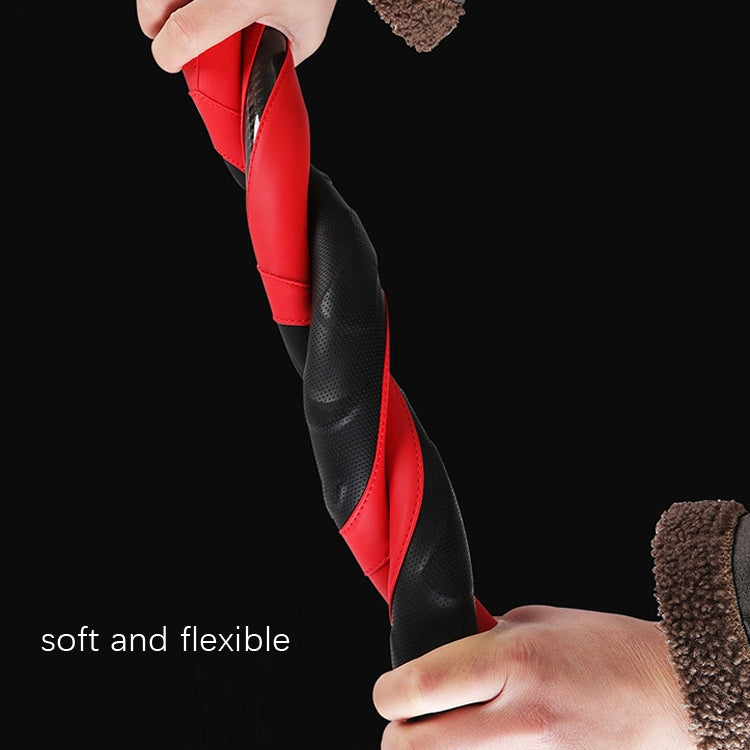 Leather Carbon Fiber Stitching Car Steering Wheel Set, Diameter: 38cm(Black Red Round) - Steering Wheel Accessories by buy2fix | Online Shopping UK | buy2fix