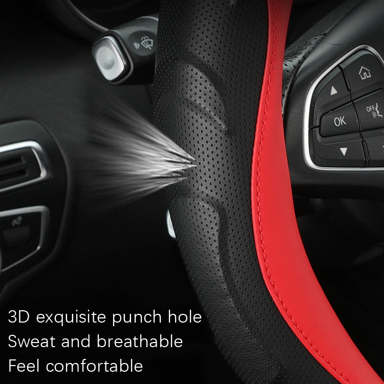 Leather Carbon Fiber Stitching Car Steering Wheel Set, Diameter: 38cm(Black Red Round) - Steering Wheel Accessories by buy2fix | Online Shopping UK | buy2fix