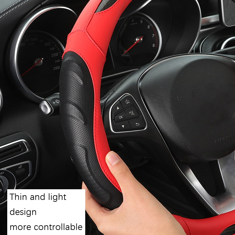 Leather Carbon Fiber Stitching Car Steering Wheel Set, Diameter: 38cm(Black Blue D Shape) by buy2fix