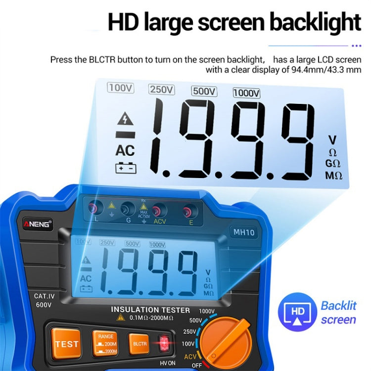 ANENG MH10 Digital High Precision Insulation Resistance Tester(Blue) - Battery & Resistance Tester by ANENG | Online Shopping UK | buy2fix
