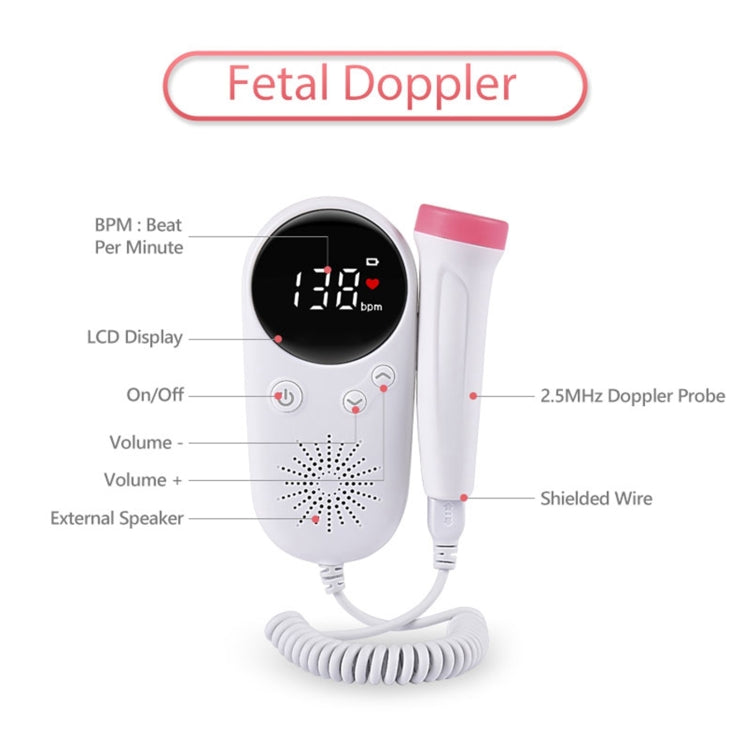 W8-25 Fetal Heart Rate Doppler Battery Powered Household Heartbeat Monitor - Heart Rate Monitoring by buy2fix | Online Shopping UK | buy2fix