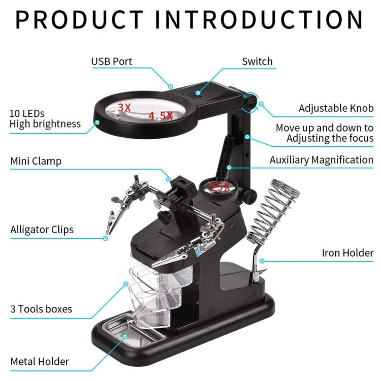 Desktop Multifunctional Chip Welding Repair Inspection Magnifying Glass with LED Light(Black) - Repair Platform by buy2fix | Online Shopping UK | buy2fix