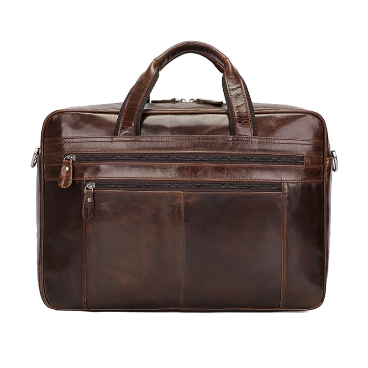 Men Retro Oil Wax Leather Handbag 17 Inch Computer Bag Shoulder Diagonal Briefcase(Brown) - 15.6 - 17 inch by J.M.D | Online Shopping UK | buy2fix