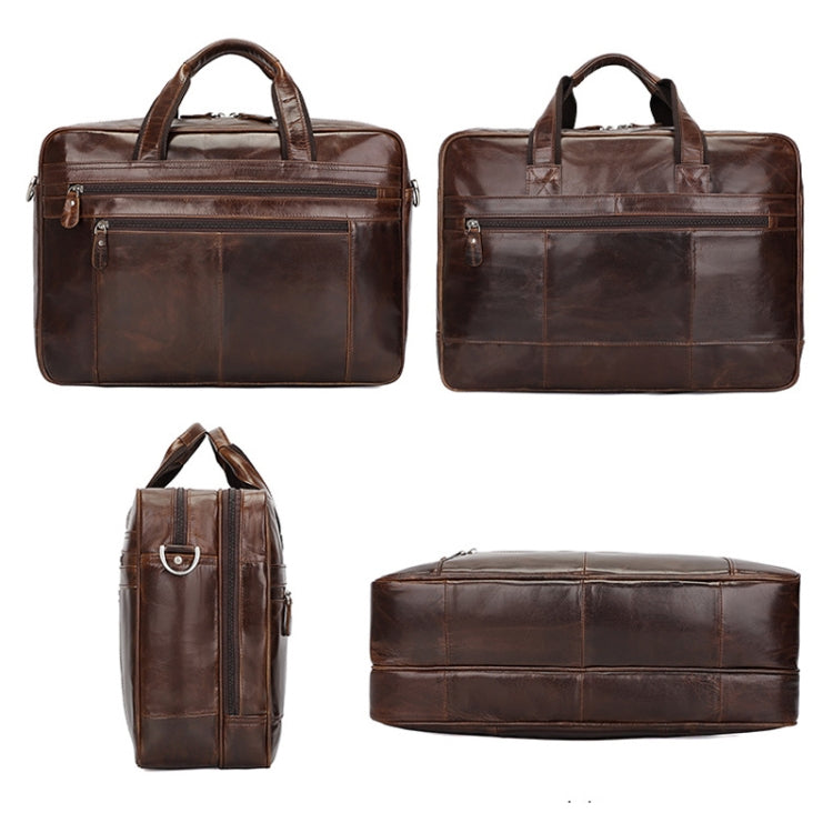 Men Retro Oil Wax Leather Handbag 17 Inch Computer Bag Shoulder Diagonal Briefcase(Brown) - 15.6 - 17 inch by J.M.D | Online Shopping UK | buy2fix