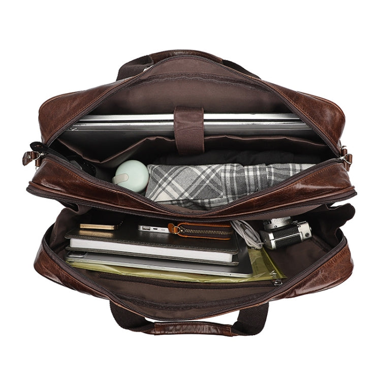 Men Retro Oil Wax Leather Handbag 17 Inch Computer Bag Shoulder Diagonal Briefcase(Brown) - 15.6 - 17 inch by J.M.D | Online Shopping UK | buy2fix