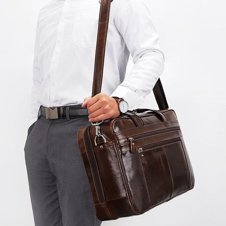 Men Retro Oil Wax Leather Handbag 17 Inch Computer Bag Shoulder Diagonal Briefcase(Brown) - 15.6 - 17 inch by J.M.D | Online Shopping UK | buy2fix