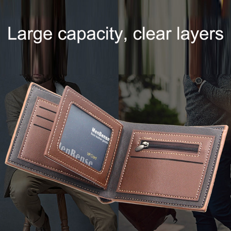Menbense Hot Stamping Hinge Short Matte Multi-Card Large Capacity Male Wallet(D3301-4 Light Brown) by MenBense