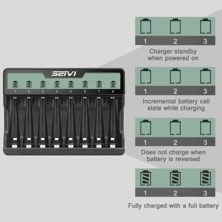 SEIVI On-Screen Eight-Slot Cradle Charging NiMH Battery USB Charger(SW-8NP) by SEIVI