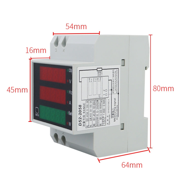 D52-2058 Wattmeter Din rail Volt Current Meter, Specification: AC80-300V Built-in CT - Current & Voltage Tester by buy2fix | Online Shopping UK | buy2fix